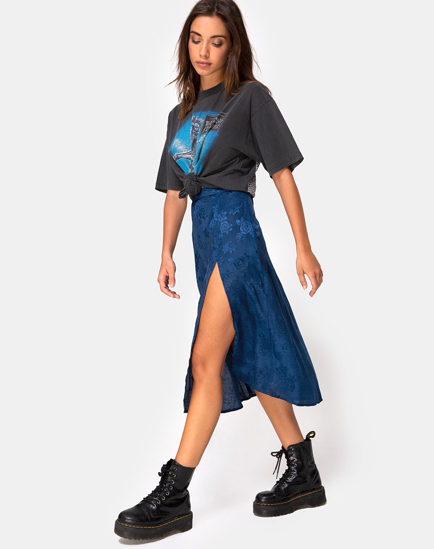 Immagine di Saika Midi Skirt in Satin Rose Navy