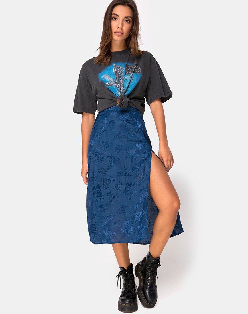Immagine di Saika Midi Skirt in Satin Rose Navy
