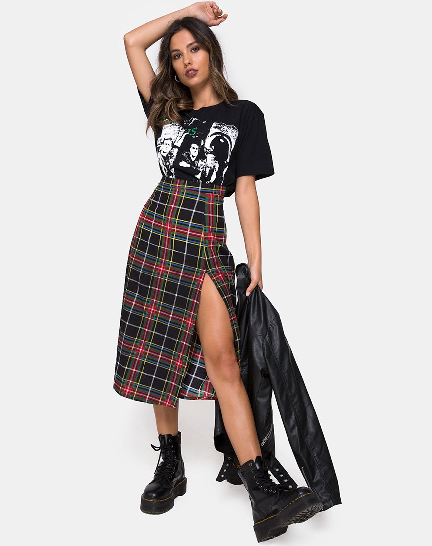 Gonna Saika in Plaid Rosso Verde Giallo Nero