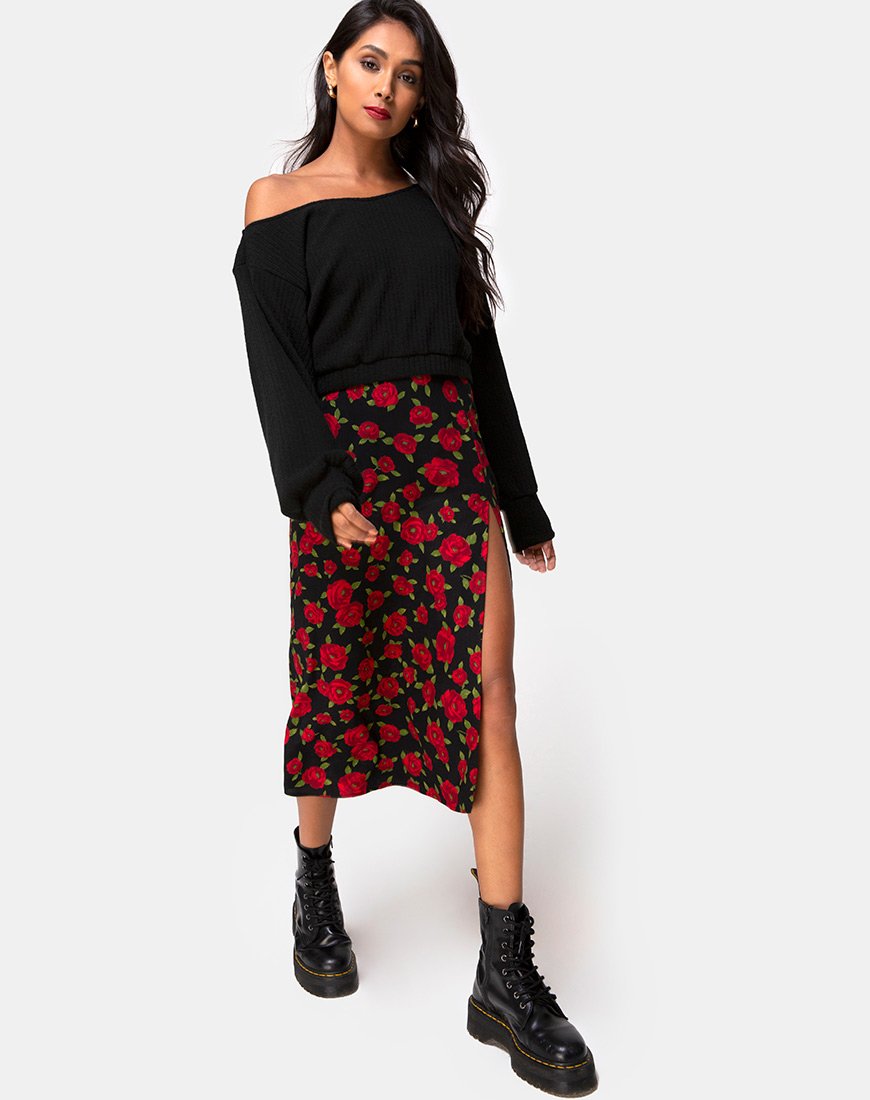 Immagine di Saika Midi Skirt in Roaming Rose Nero