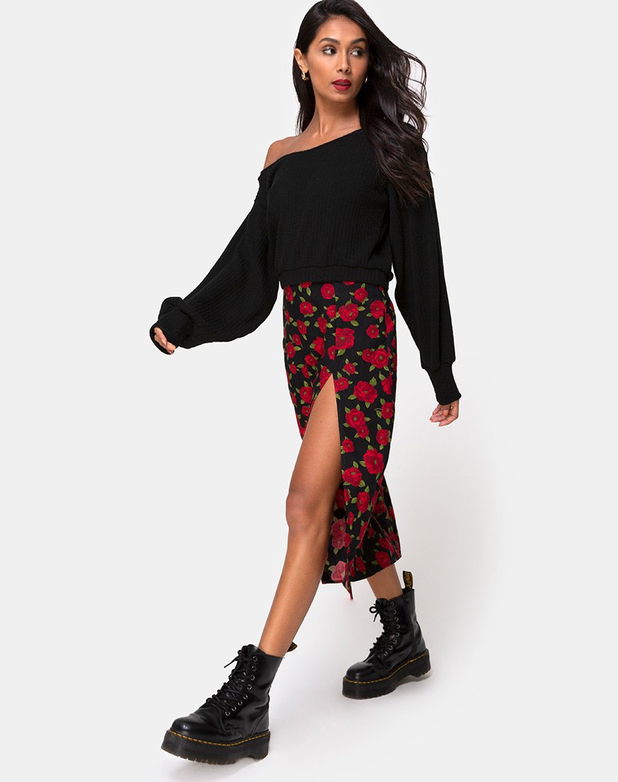 Immagine di Saika Midi Skirt in Roaming Rose Nero