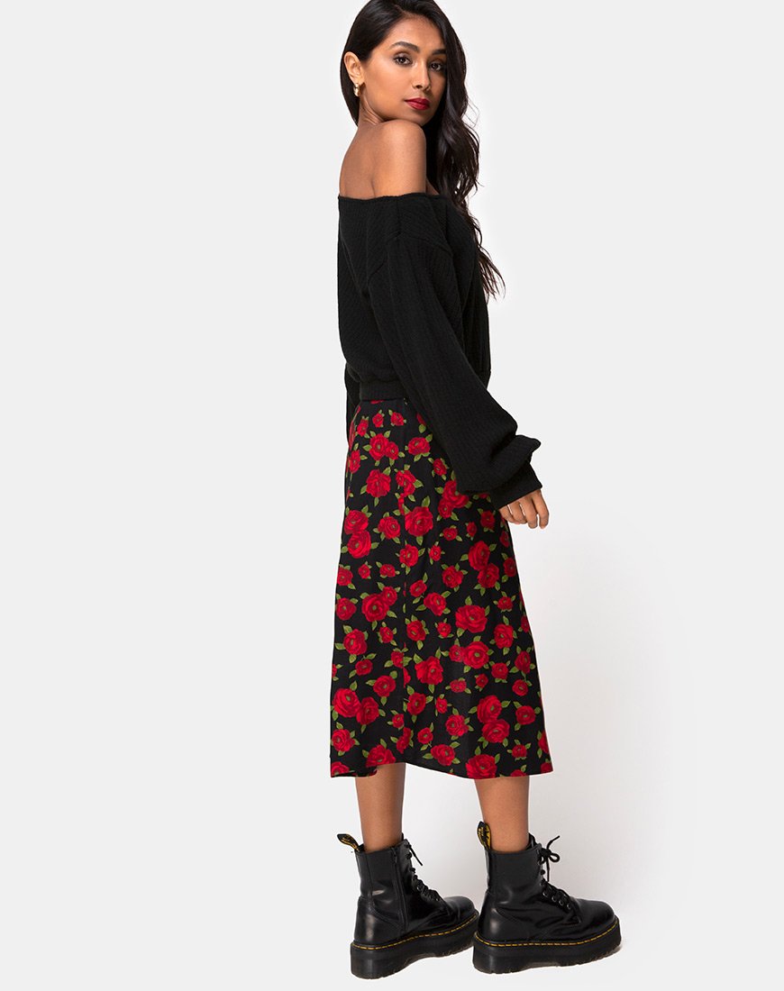 Immagine di Saika Midi Skirt in Roaming Rose Nero