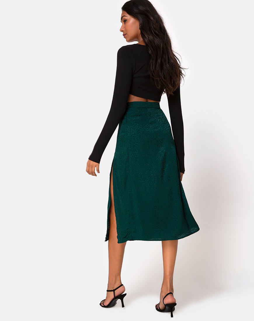 Immagine di Saika Gonna midi in satin ghepardo verde foresta