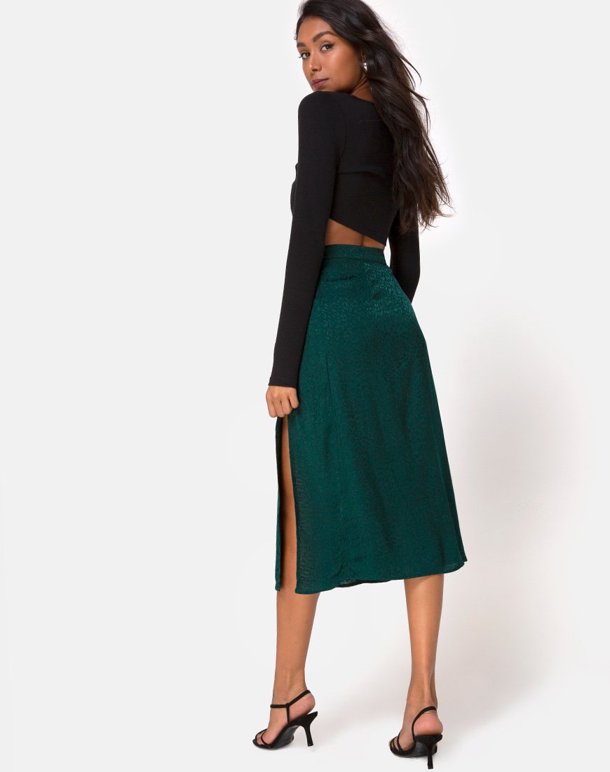 Immagine di Saika Gonna midi in satin ghepardo verde foresta