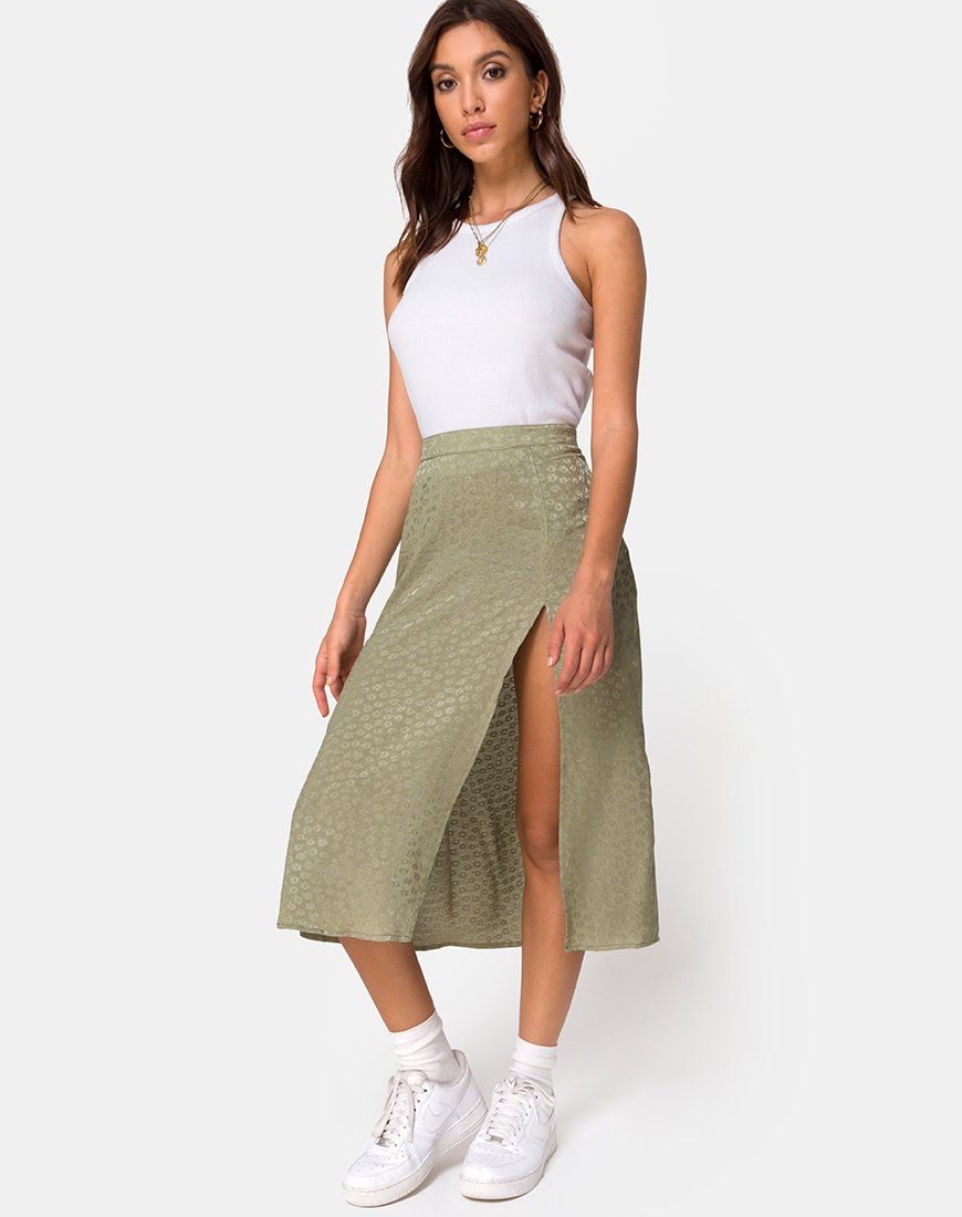 Immagine di Saika Gonna midi in raso Ditsy Rose Sage