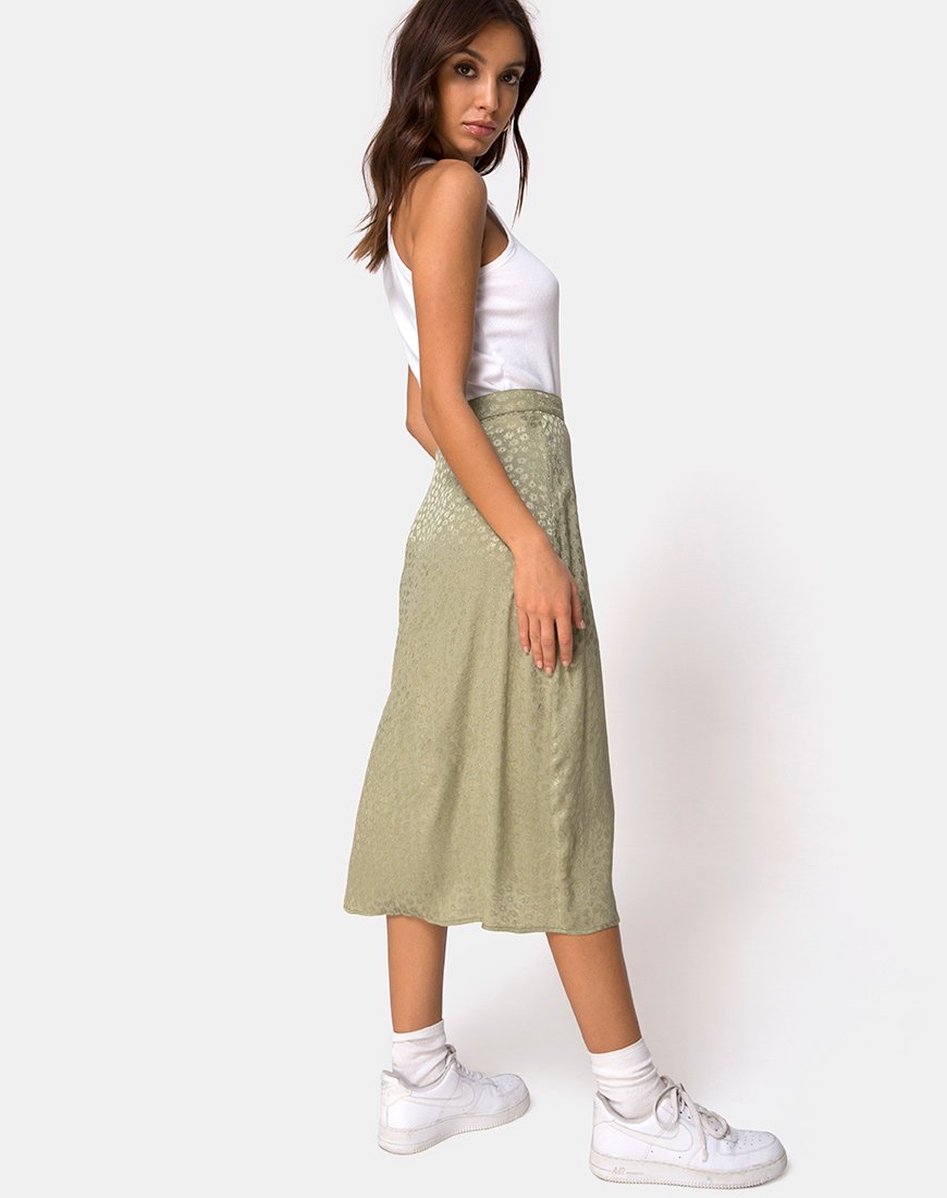 Immagine di Saika Gonna midi in raso Ditsy Rose Sage