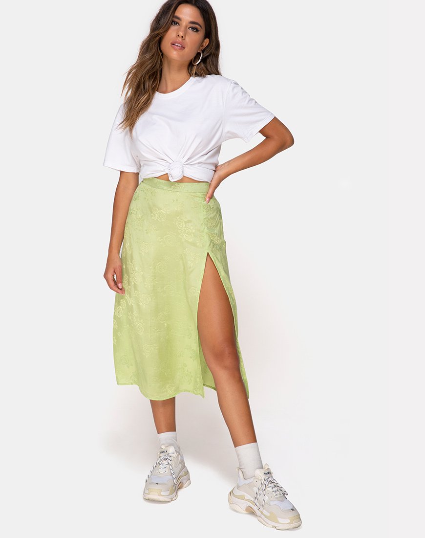 Immagine di Saika Gonna midi in raso rosa lime