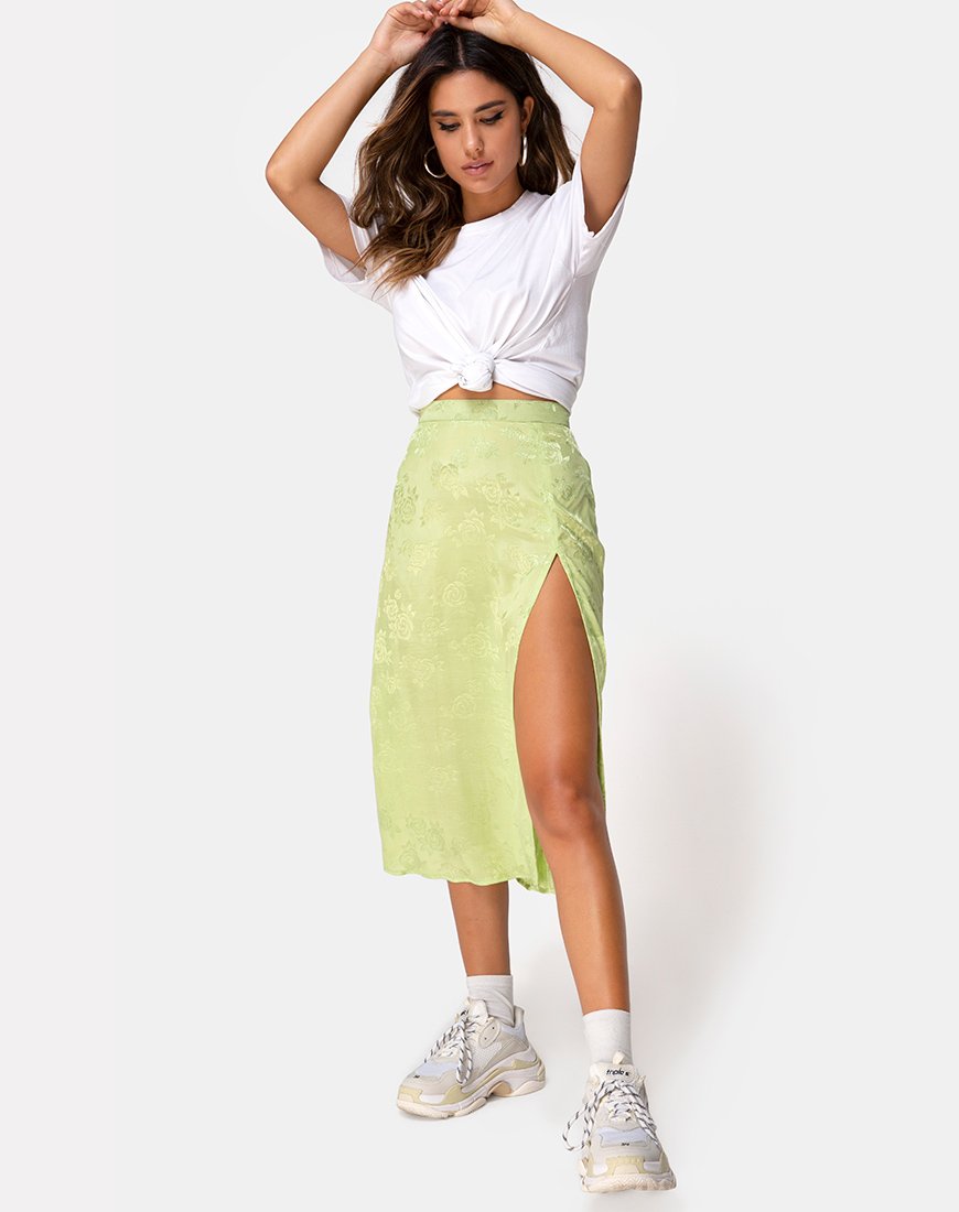 Immagine di Saika Gonna midi in raso rosa lime