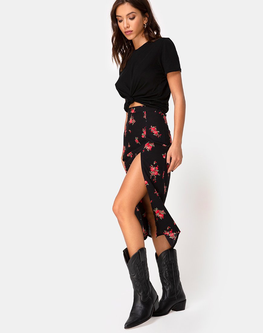 Immagine di Saika Midi Skirt in Soi Rose Nero e Rosso