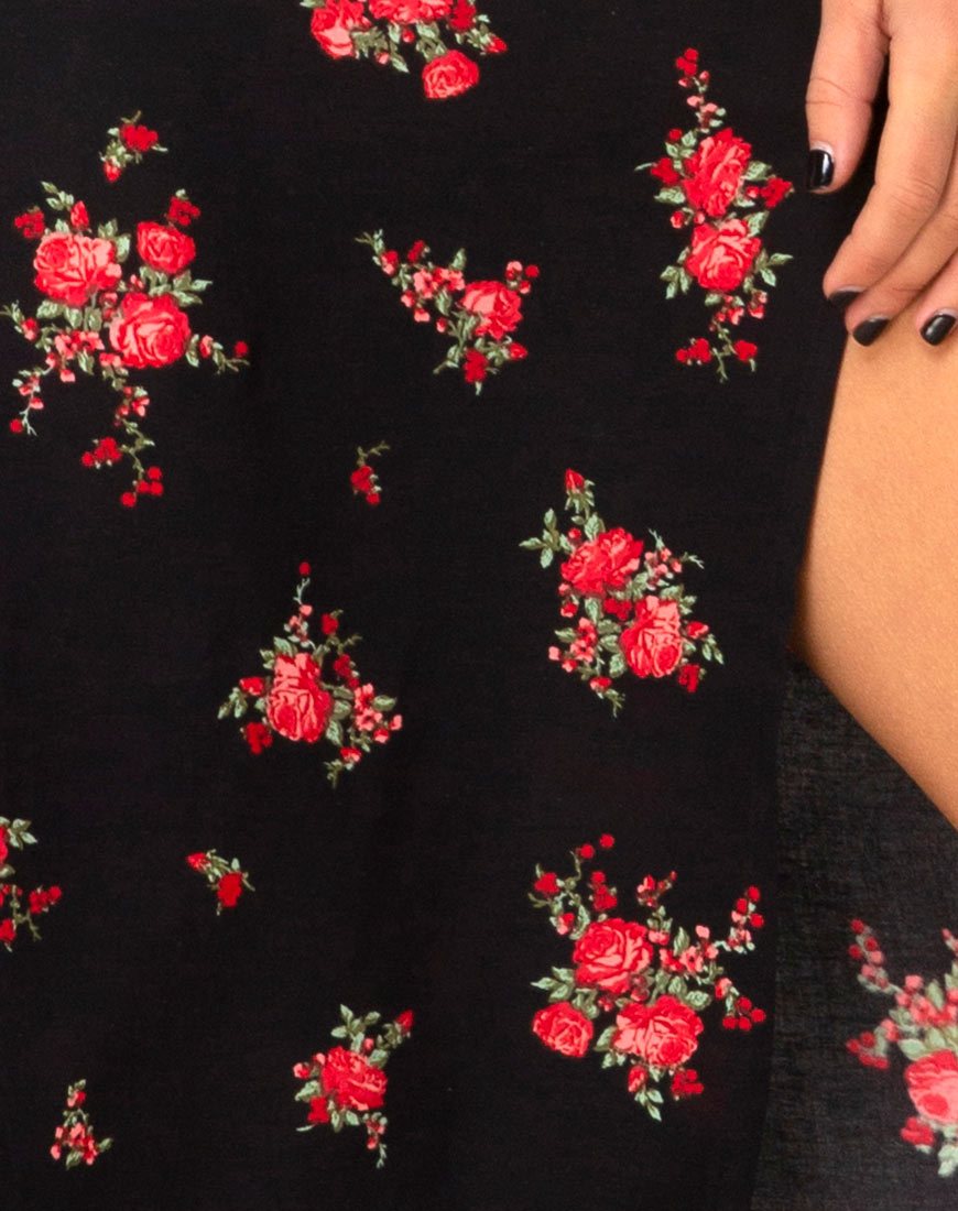 Immagine di Saika Midi Skirt in Soi Rose Nero e Rosso