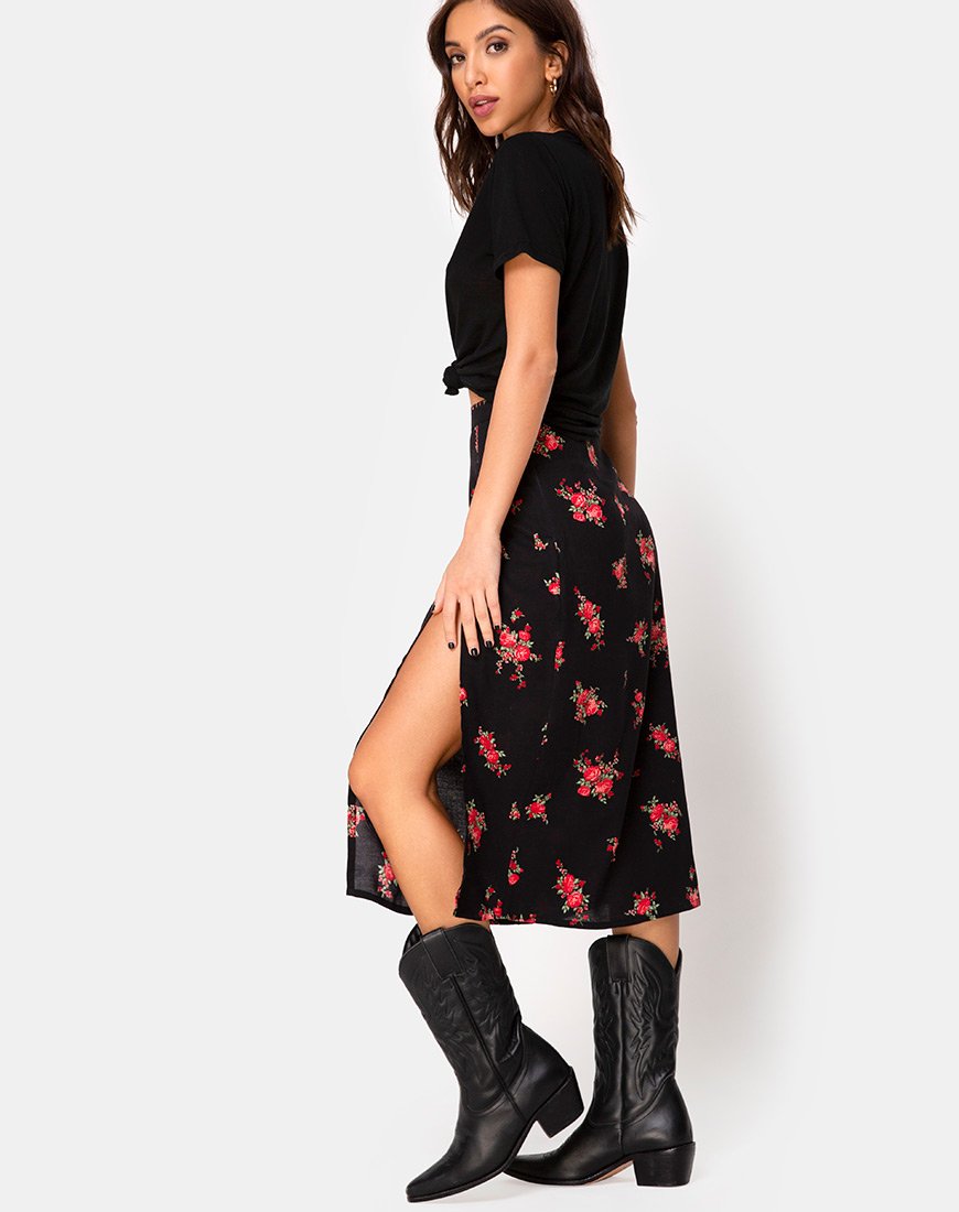 Immagine di Saika Midi Skirt in Soi Rose Nero e Rosso