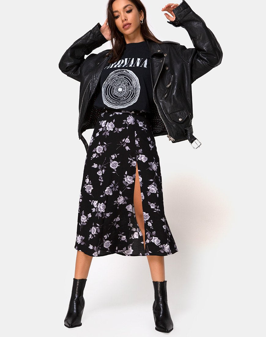 Gonna Saika Midi in Bianco Rosa Nero