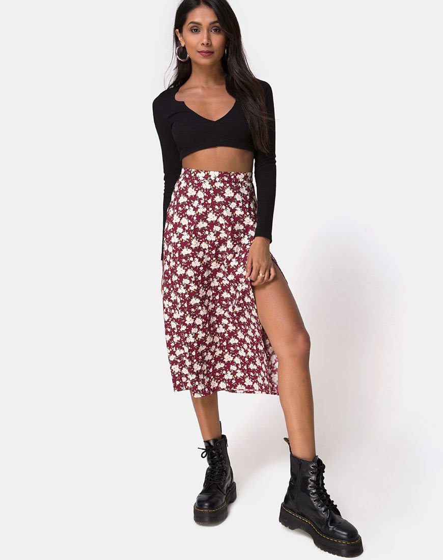 Gonna Saika Midi in Wild Fleur Maroon