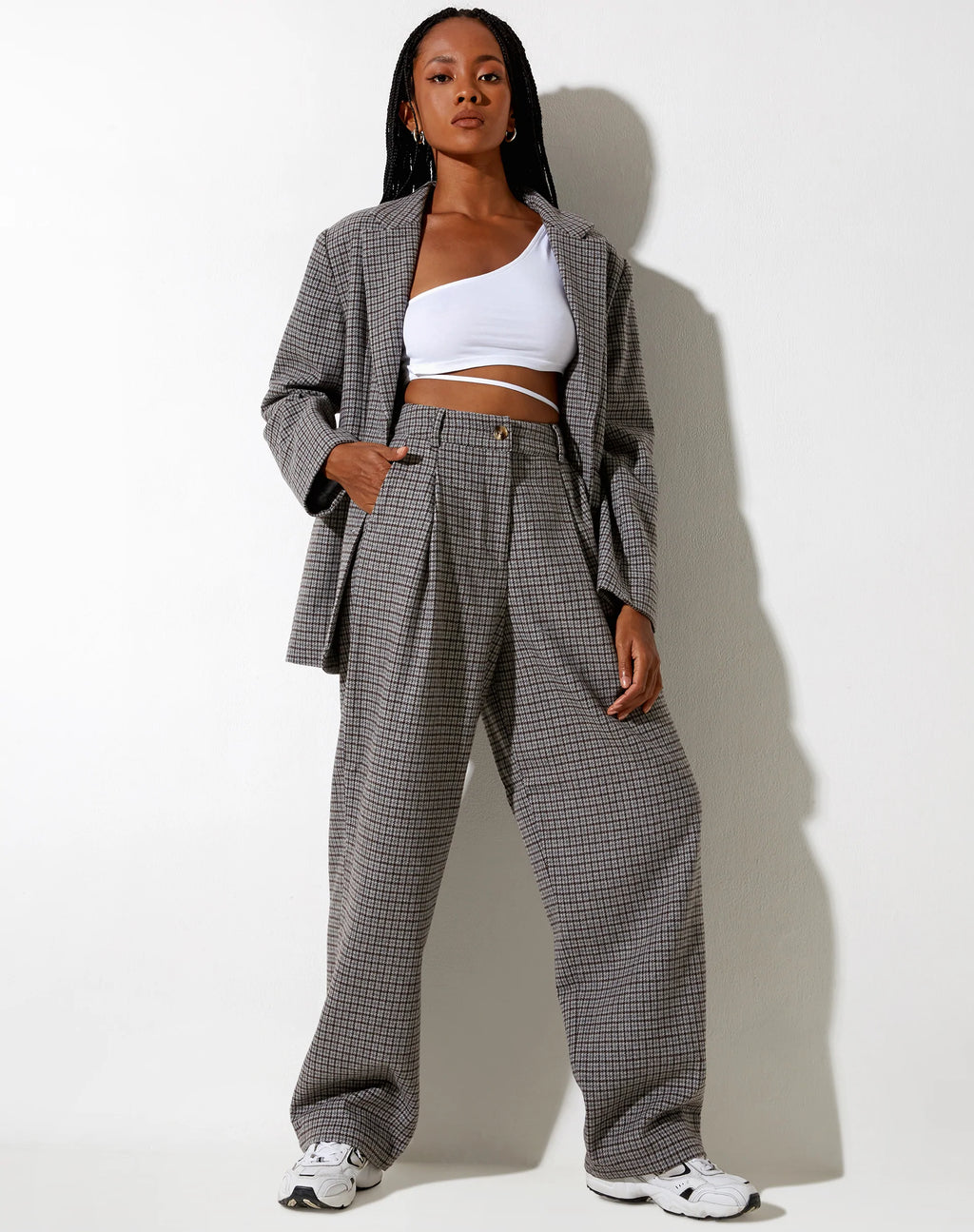 Pantaloni Sakila in lana grigio e nero