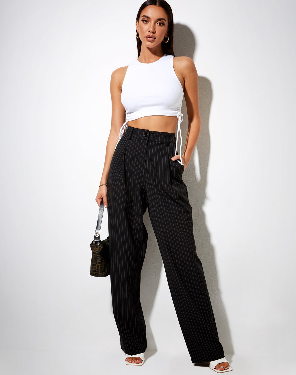 Pantaloni Sakila in gessato nero