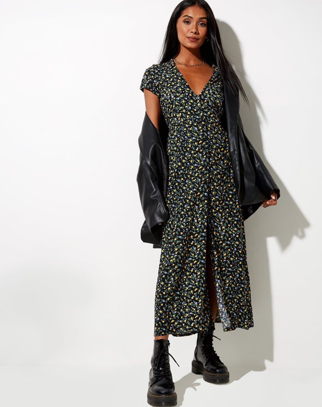 Salara - Vestito midi a fiori neri