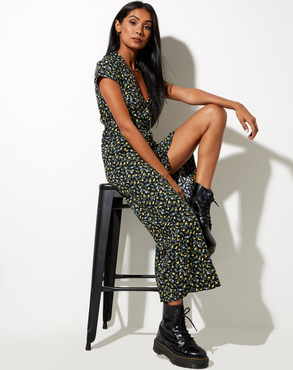 Salara - Vestito midi a fiori neri