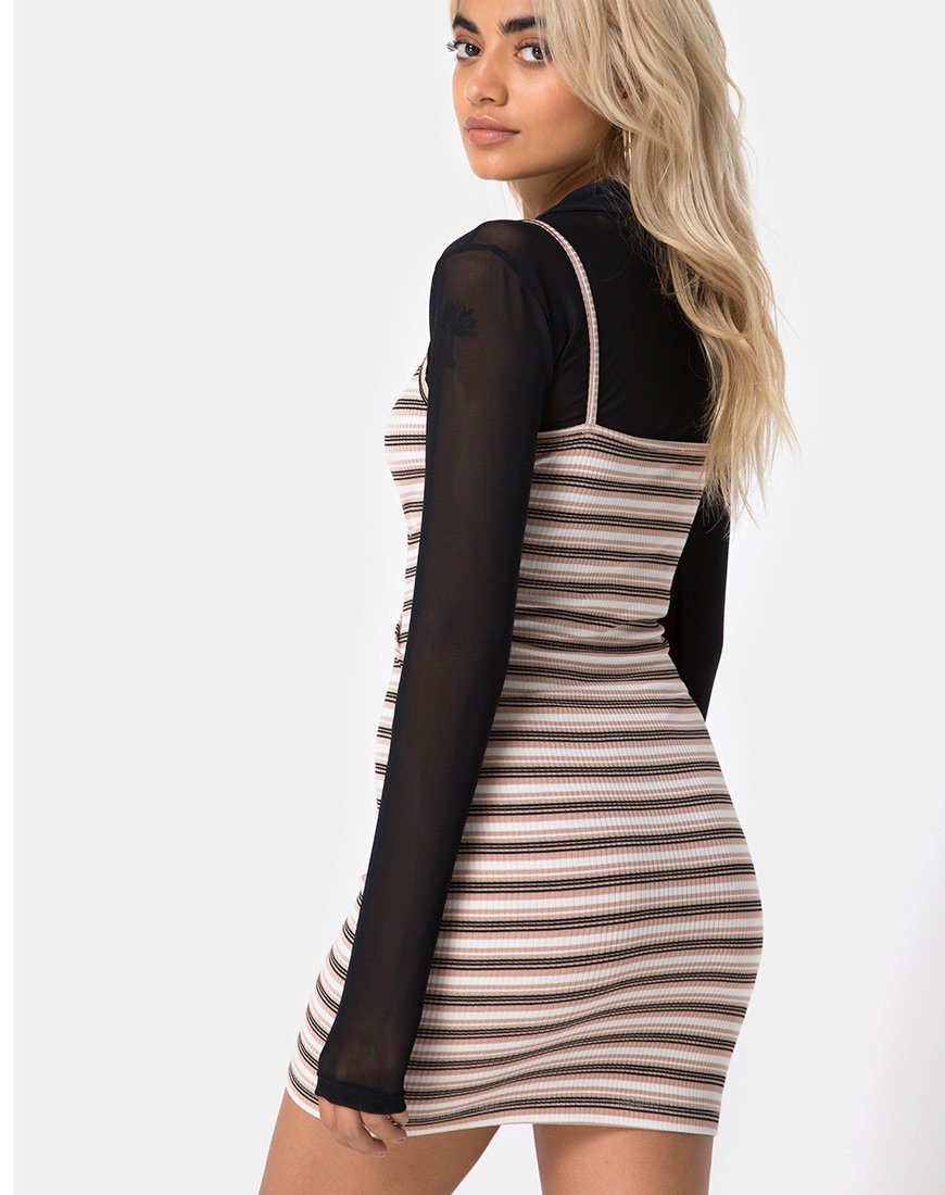Immagine di Saleh Bodycon Dress in Rib Stripe Cream Nero e Tan