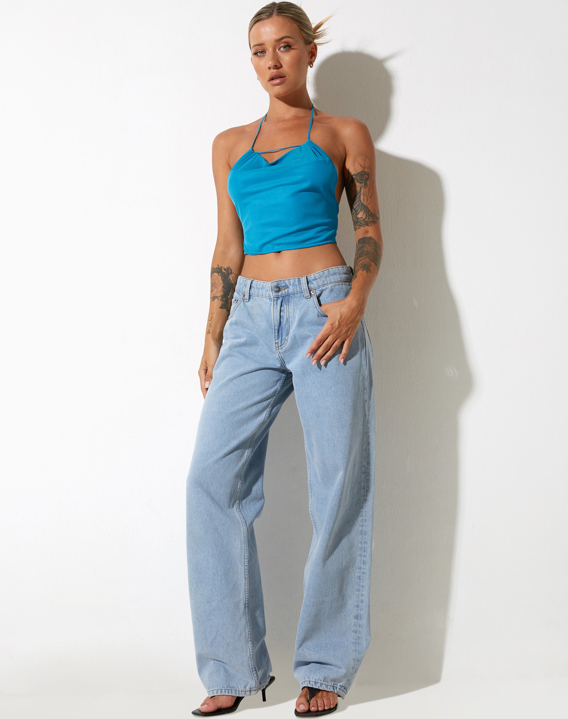 immagine di Salet Crop Top in maglia turchese
