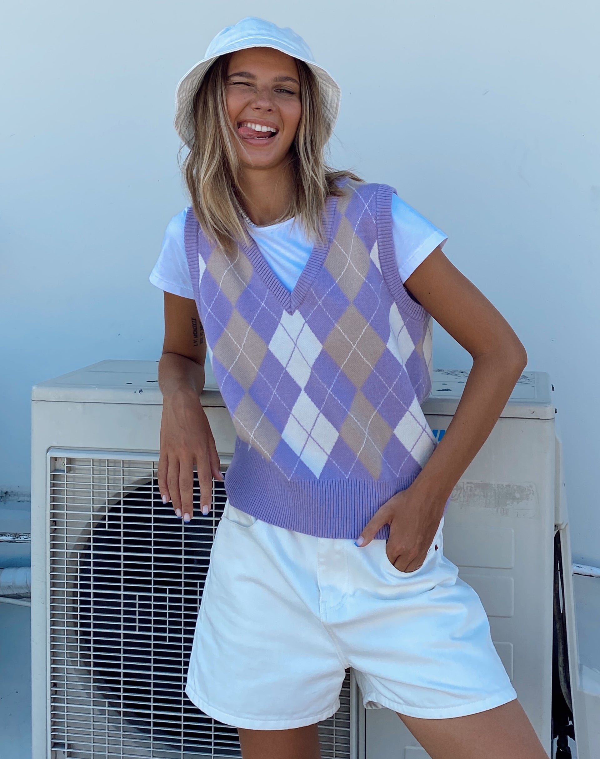 Immagine di Sami Gilet in Argyle Lilla Crema Tan