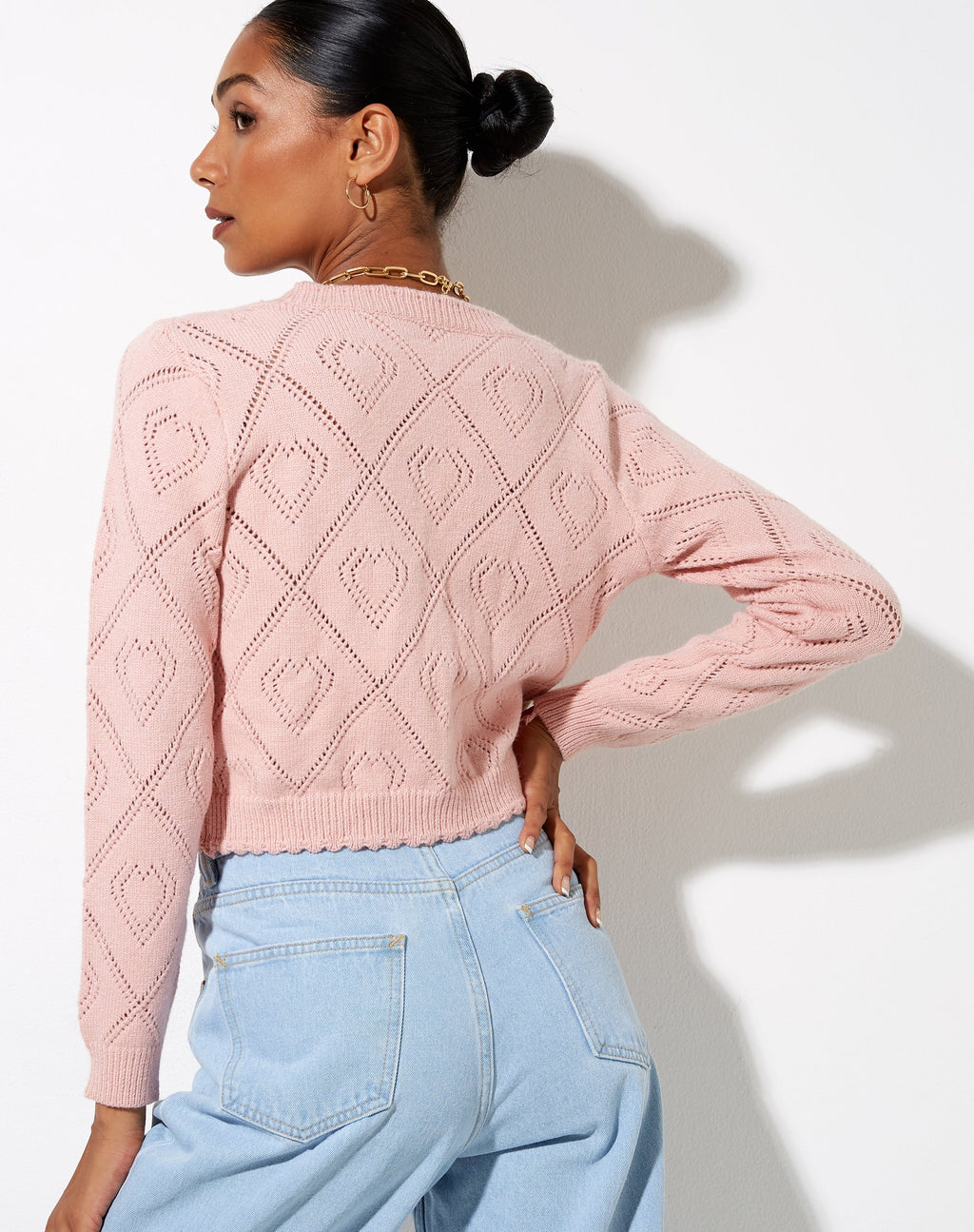 Cardigan Samo in rosa diamante e cuore