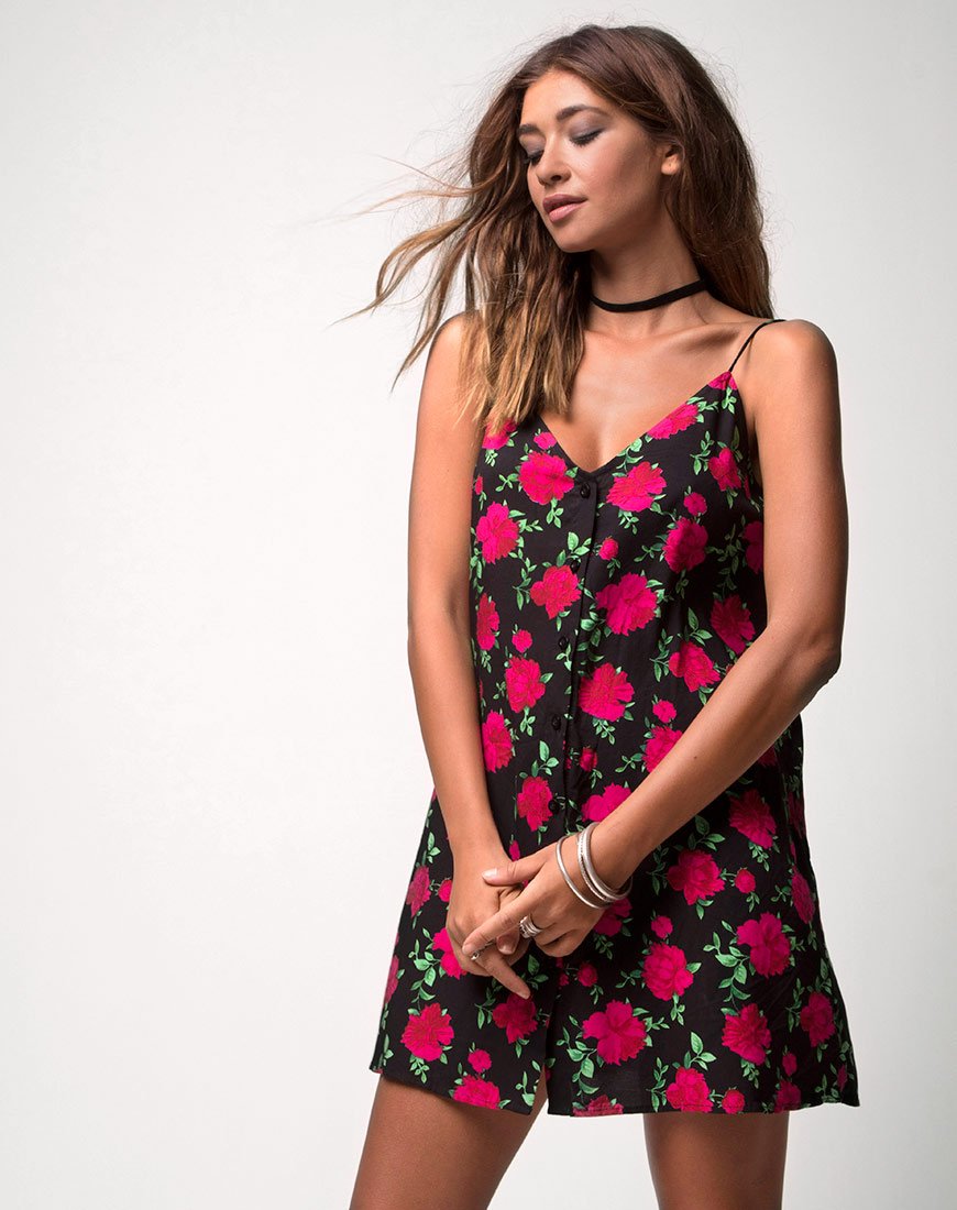 Sanna Slip Dress in Valeria Rose nero e rosso