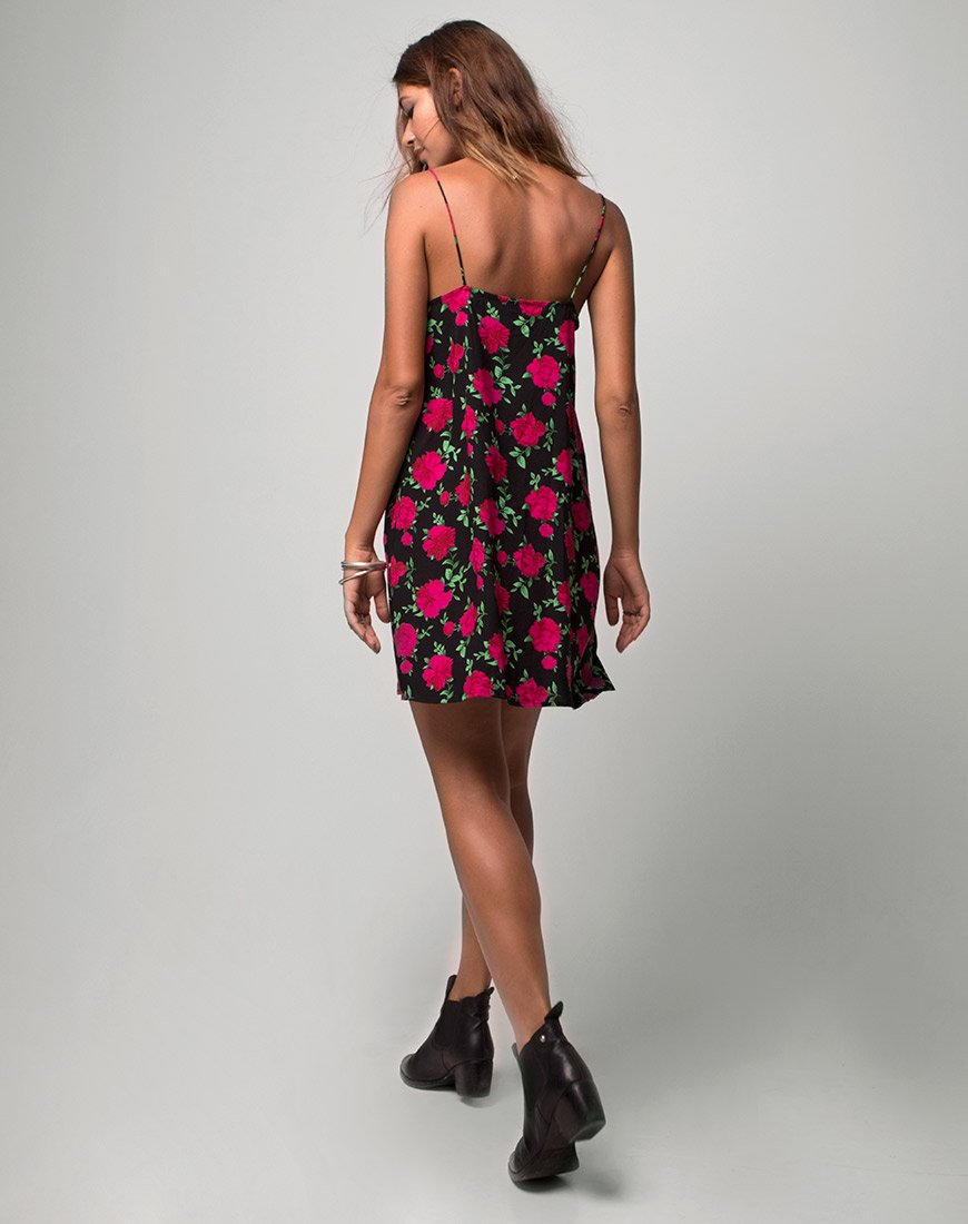 Immagine di Sanna Slip Dress in Valeria Rose Nero e Rosso