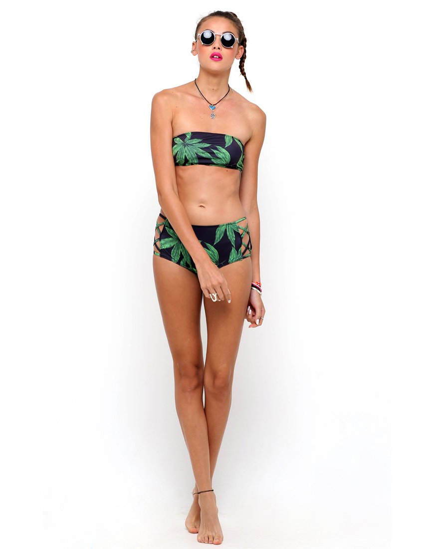 Immagine di Sandrift Bikini Bottom senza spalline in Palm Leaf Green