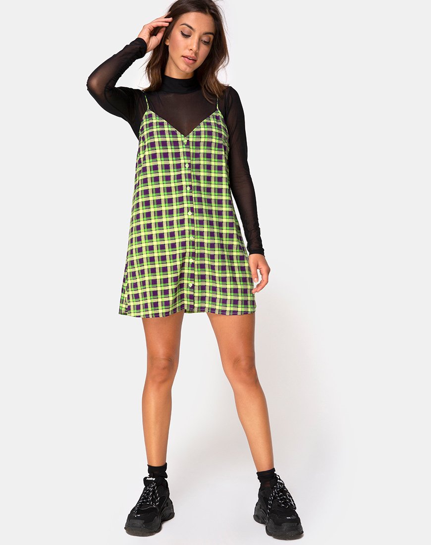 Immagine di Sanna Slip Dress in verde e viola Check