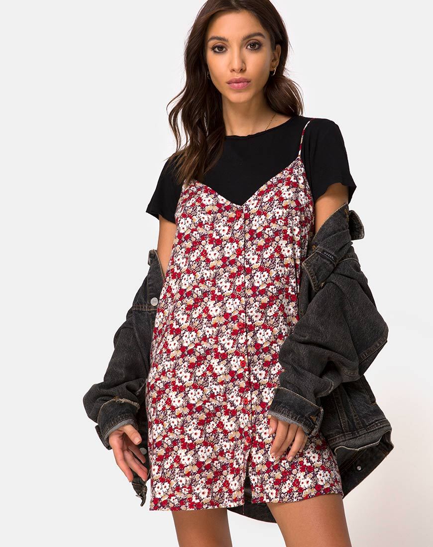 Sanna Slip Dress in rosso con fascino floreale