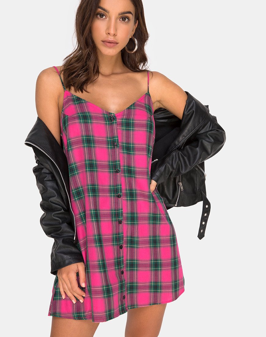 Sanna Slip Dress a quadri rosa e verdi