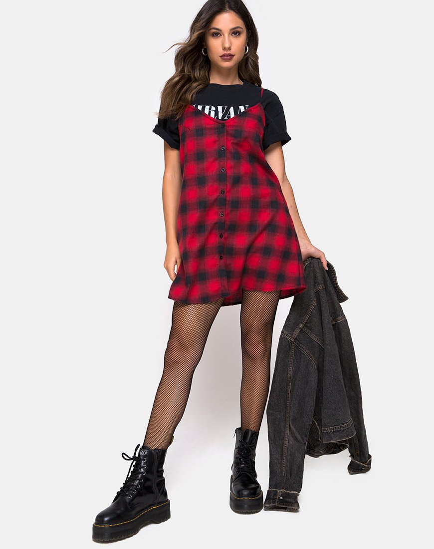 Immagine di Sanna Slip Dress in Plaid Rosso Nero