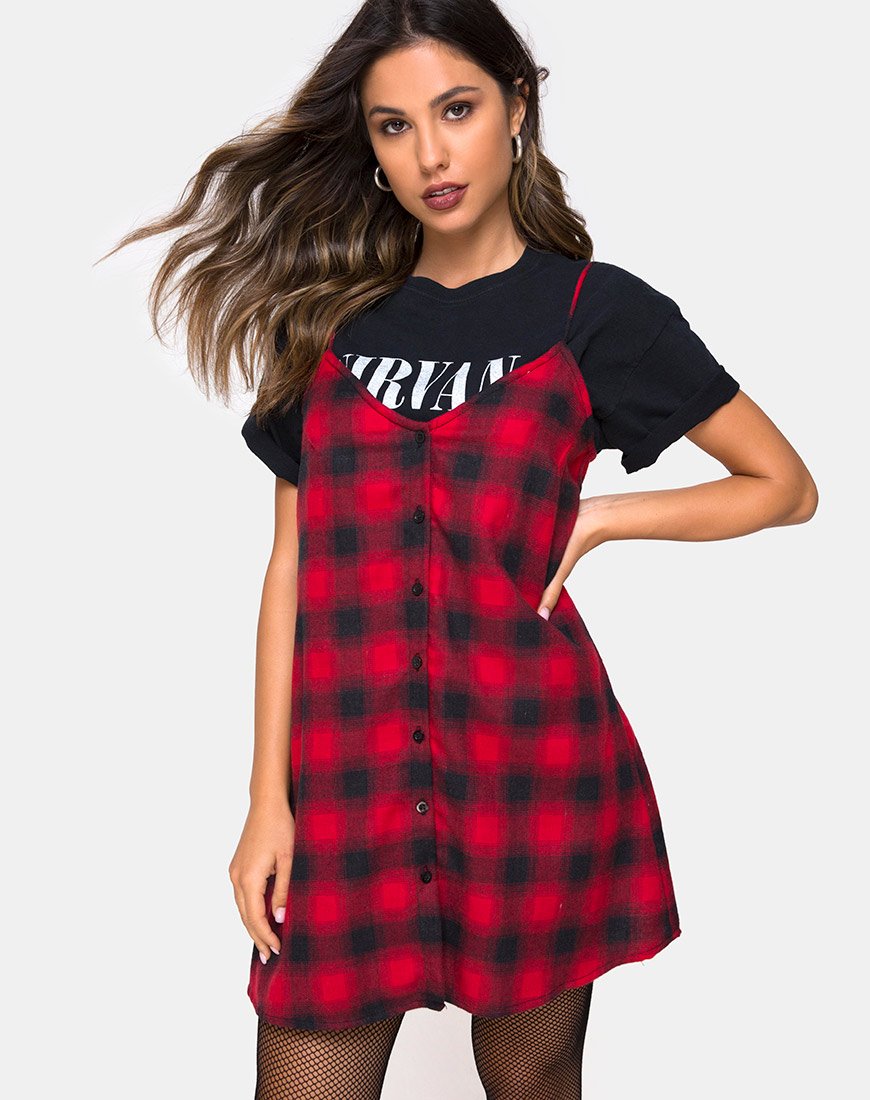 Sanna Slip Dress in Plaid Rosso Nero