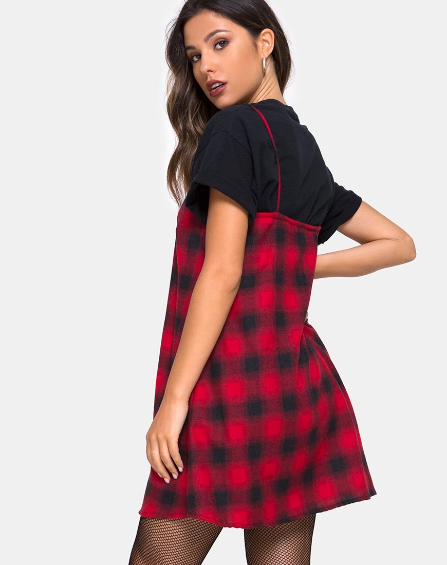 Sanna Slip Dress in Plaid Rosso Nero