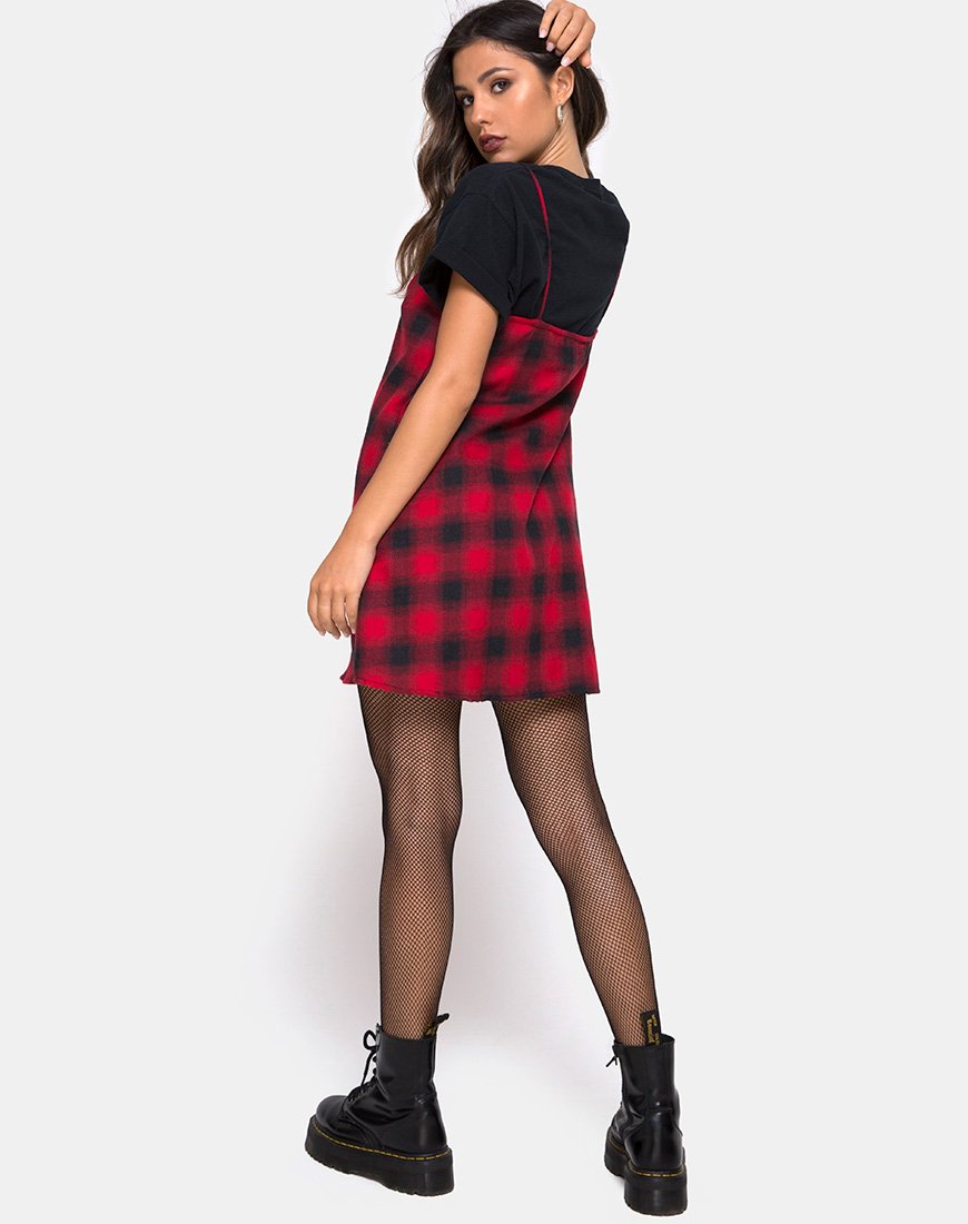 Immagine di Sanna Slip Dress in Plaid Rosso Nero