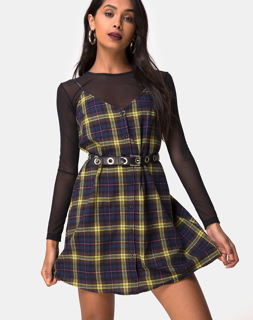 Immagine di Sanna Slip Dress in Plaid Marrone Giallo Check