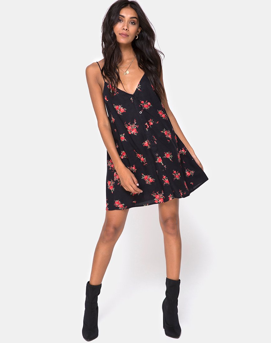 Immagine di Sanna Slip Dress in Soi Rose Nero e Rosso