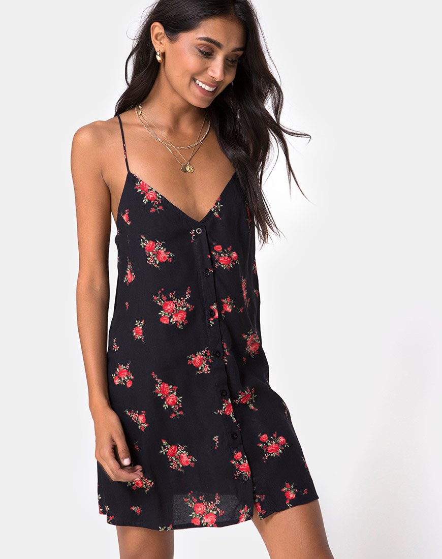Sanna Slip Dress in Soi Rose nero e rosso