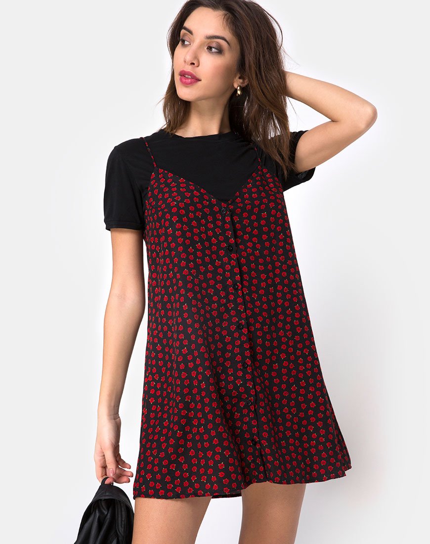 Sanna Slip Dress in Dotty Rose Nero