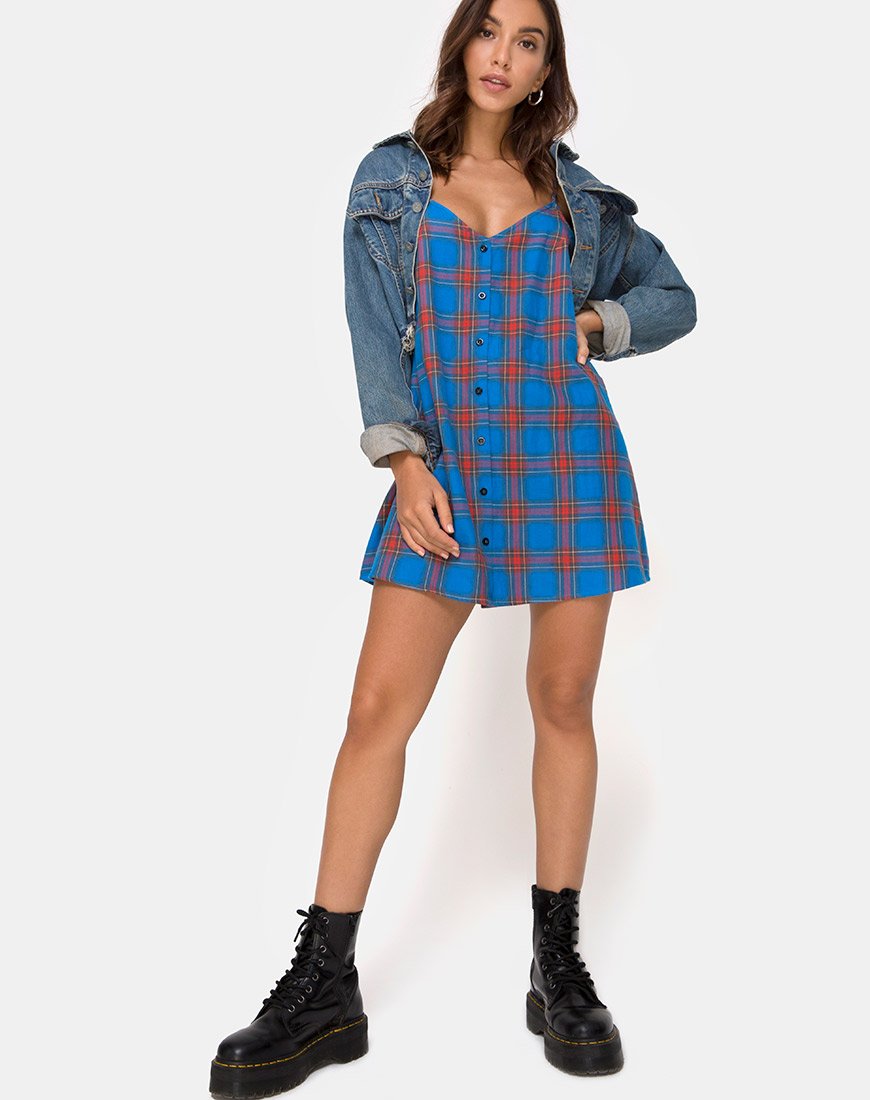 Immagine di Sanna Slip Dress in blu e rosso check