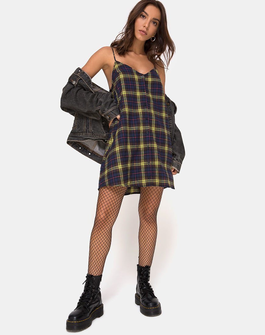 Immagine di Sanna Slip Dress in Plaid Marrone Giallo Check