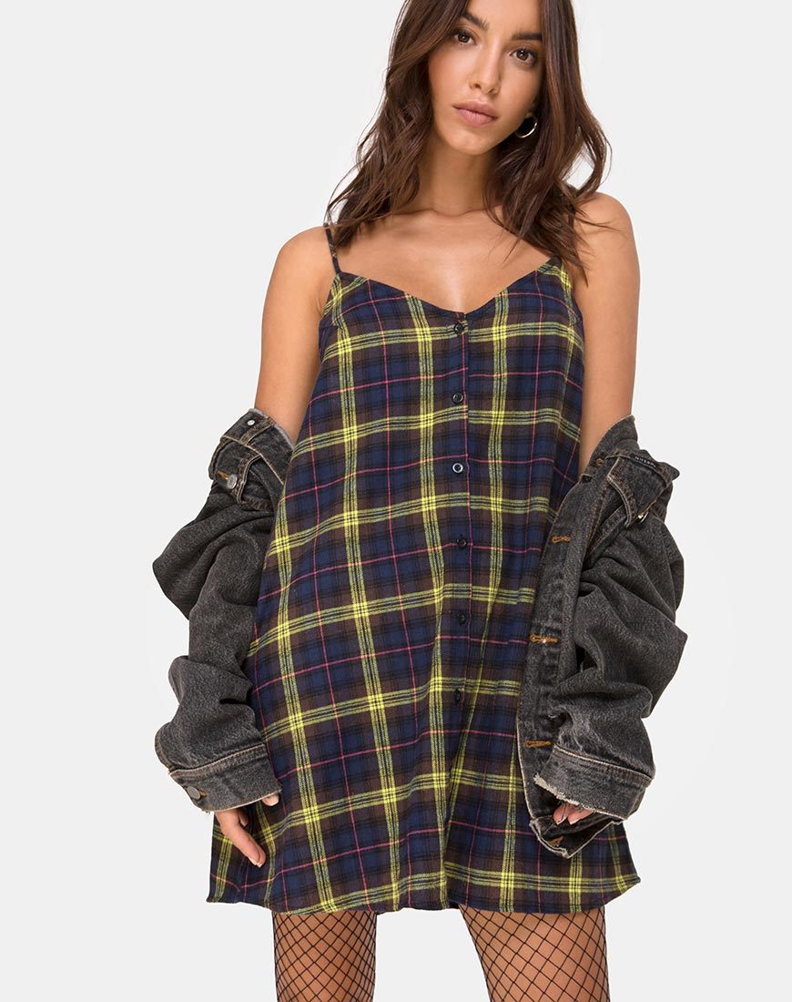 Immagine di Sanna Slip Dress in Plaid Marrone Giallo Check