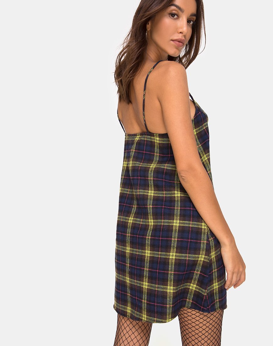 Immagine di Sanna Slip Dress in Plaid Marrone Giallo Check