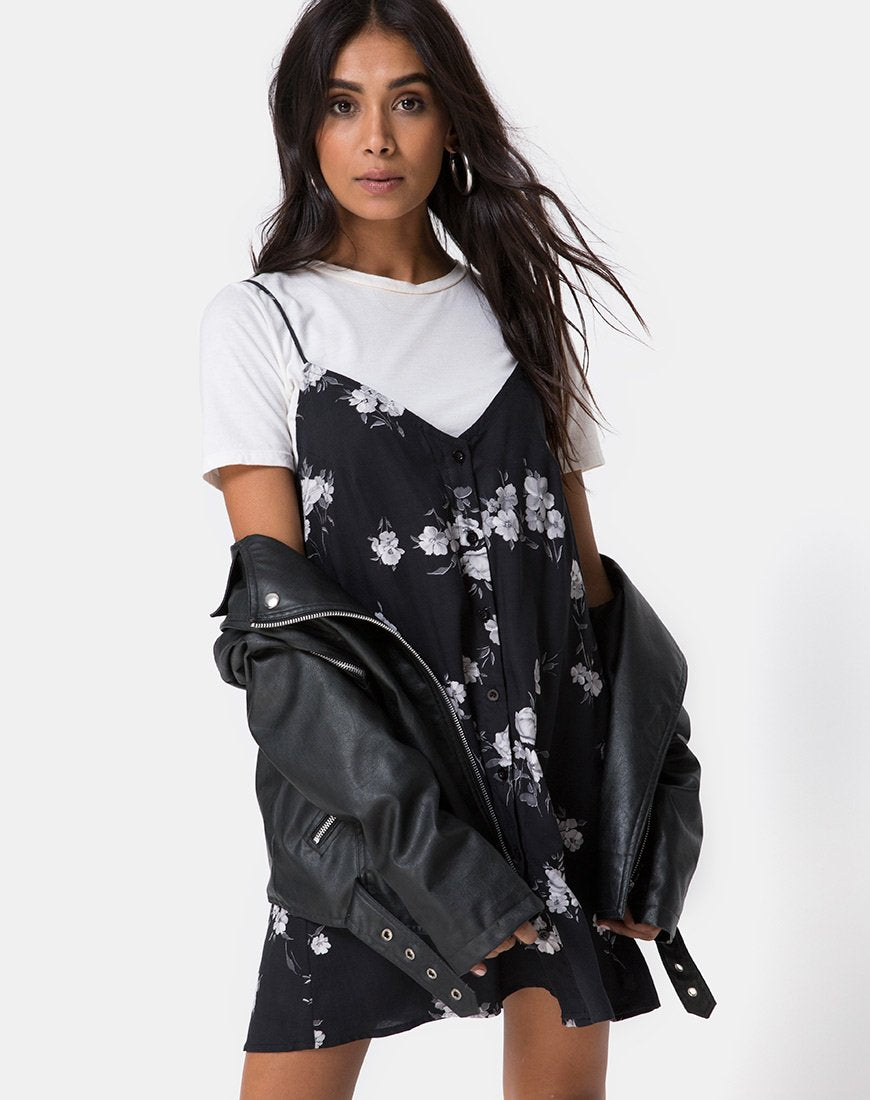 Sanna Slip Dress in Mono Flower Nero