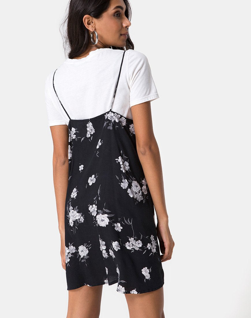 Sanna Slip Dress in Mono Flower Nero