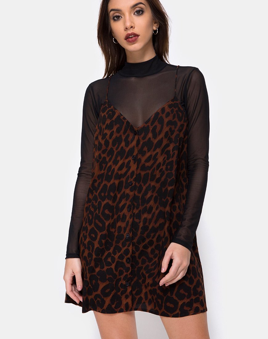 Sanna Slip Dress in marrone giaguaro oversize