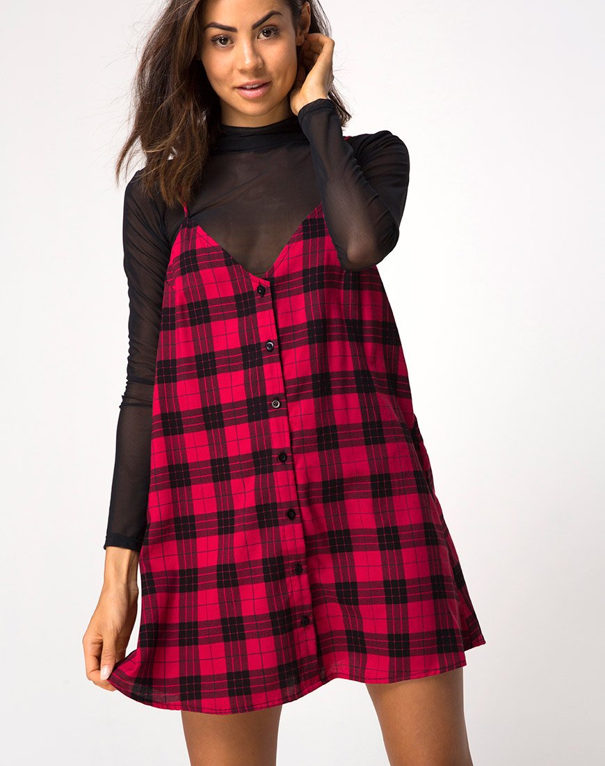 Abito Sanna in plaid invernale rosso e nero