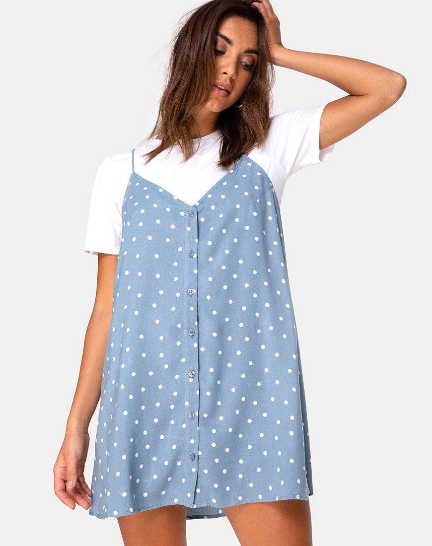 Sanna Slip Dress in Skater Polka Blu
