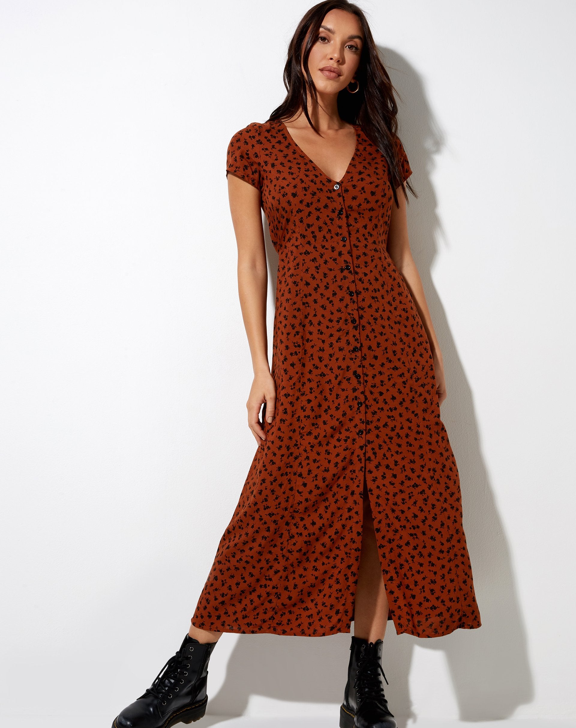 Immagine di Sanrin Midi Dress in Dainty Daisy Bombay Brown