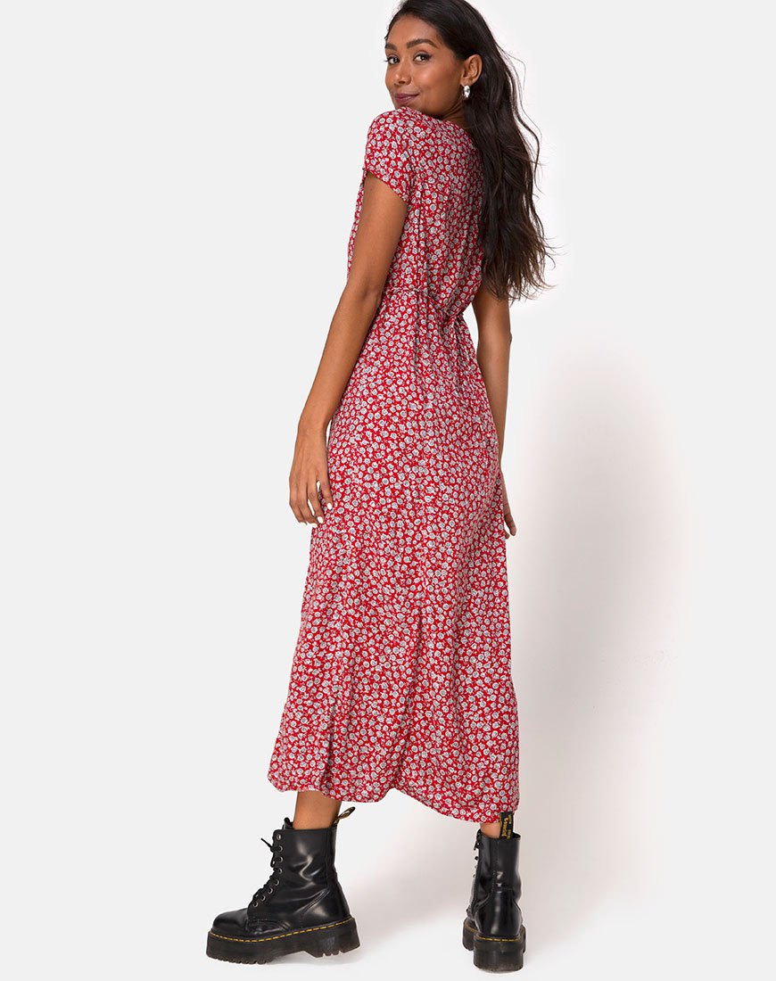 Abito Sanrin in argento rosso rosa ditsy